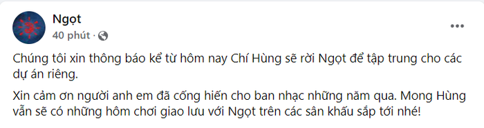 Thông báo rời nhóm của thành viên Chí Hùng.