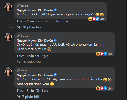 Kim Duyên đã tự phát hiện ra sai lầm của mình và cho biết lý do cho sự việc này là do cô đi vội quá nên mới mặc người.