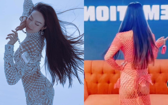 Minh Hằng khoe cơ thể với chiếc váy như lưới đánh cá nhưng phía sau lại phản cảm không thể cứu vớt Ảnh 2