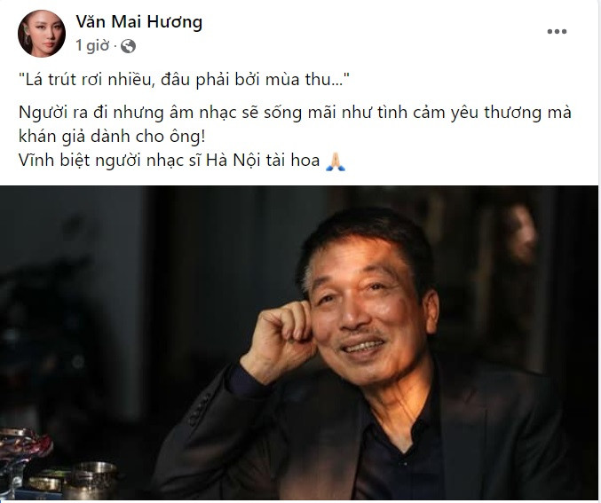 Ca sĩ Văn Mai Hương chia sẻ trên trang cá nhân 