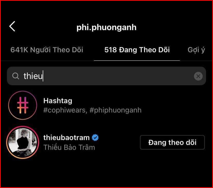 Trong khi Phí Phương Anh vẫn còn theo dõi Thiều Bảo Trâm 