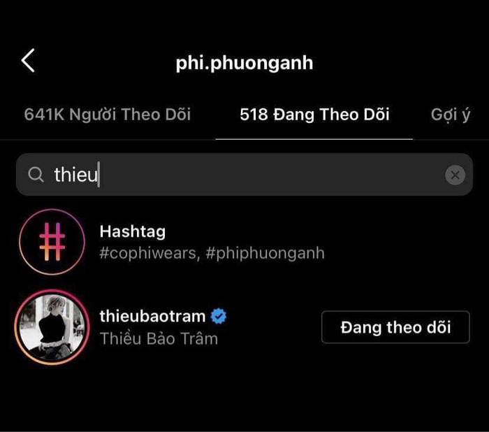 Phí Phương Anh vẫn theo dõi Thiều Bảo Trâm.