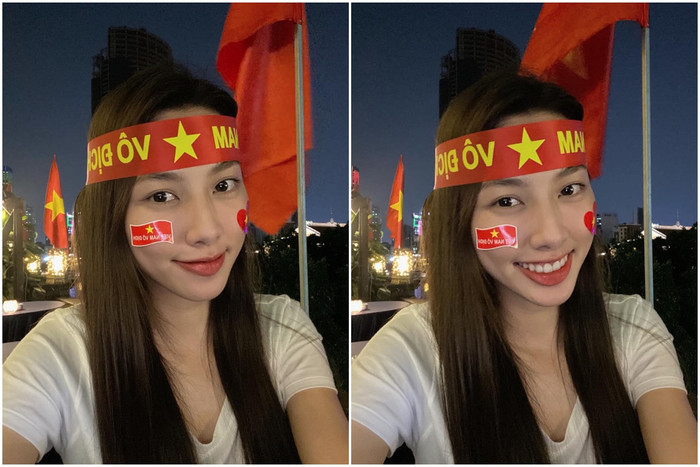 Miss Grand Thùy Tiên đăng hình chúc mừng tuyển Việt Nam giành chiến thắng 3-0 trước Malaysia.