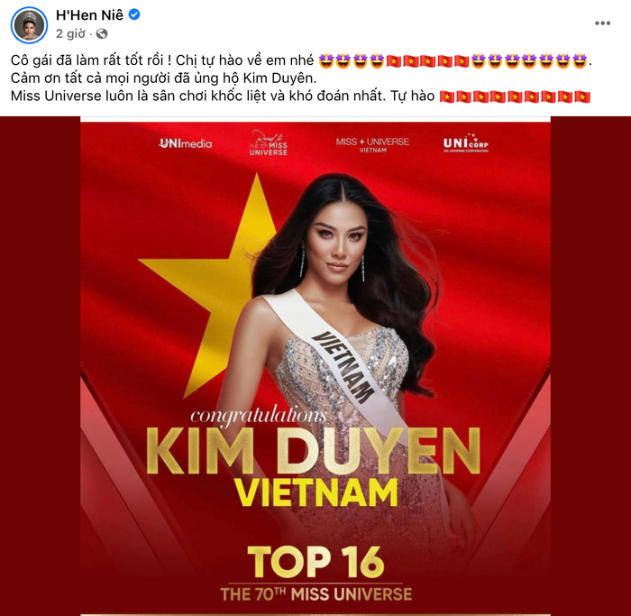 H'Hen Niê tự hào với thành tích của Kim Duyên.