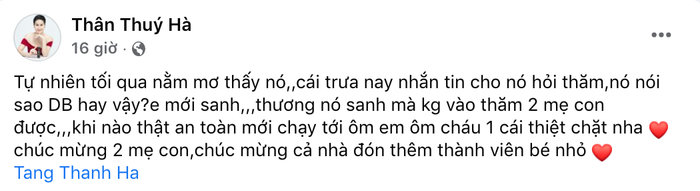 Dòng chia sẻ của Thân Thuý Hà trên trang cá nhân.