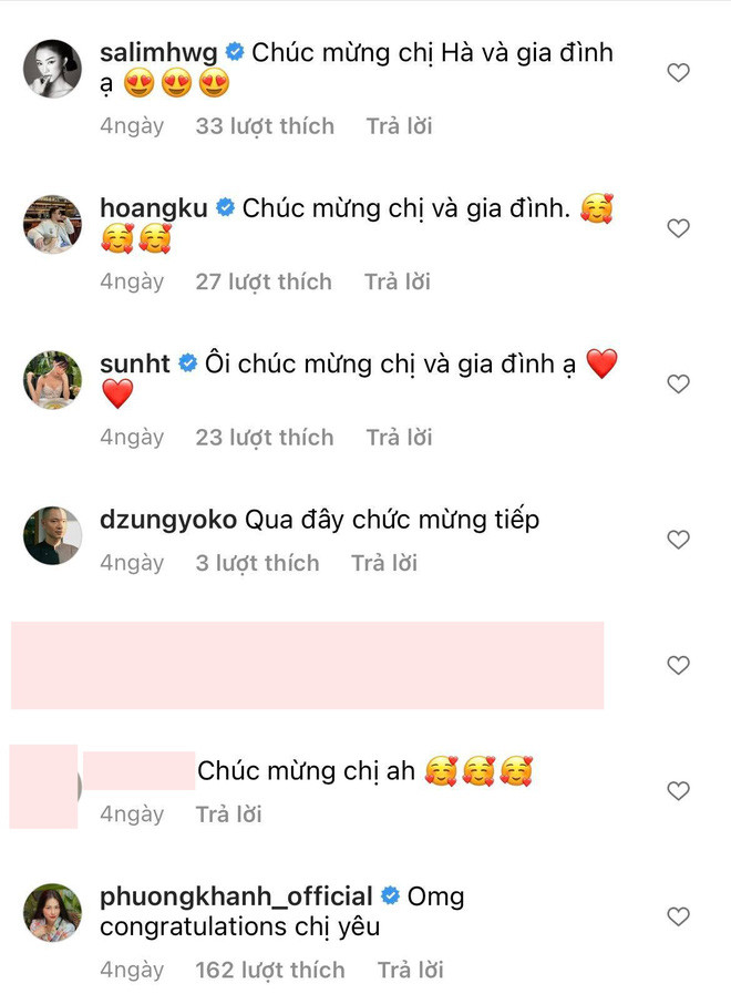 Nhiều sao Việt để lại lời chúc mừng đến gia đình Tăng Thanh Hà - Louis Nguyễn