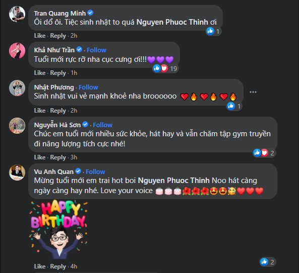 Nhiều bạn bè, đồng nghiệp gửi lời chúc mừng sinh nhật đến nam ca sĩ