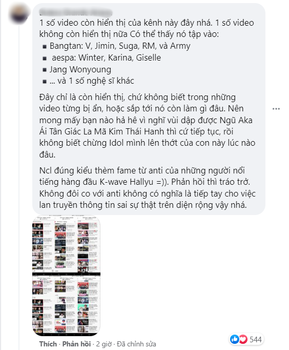 Bình luận của người hâm mộ về kênh Youtube thị phi này.
