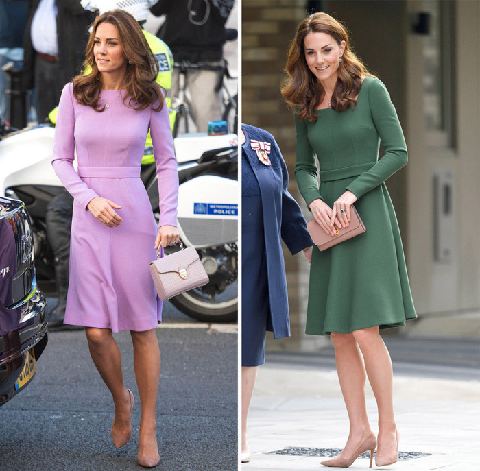 Mẫu váy của Emilia Wickstead màu tím nhạt 1.350 bảng là lựa chọn của vợ Hoàng tử William tại Hội nghị thượng đỉnh về sức khỏe tâm thần năm 2018. Năm 2019, cô chọn váy xanh rêu  khi dự khai trương một trung tâm y tế.