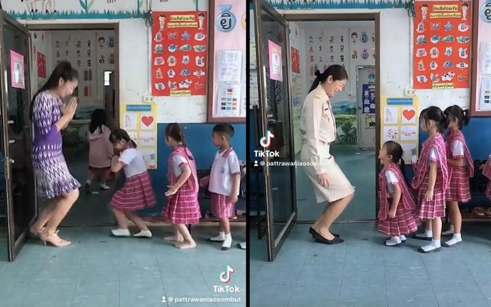 Cô giáo Thái Lan nổi tiếng với những clip chào đón học sinh mỗi sáng đến lớp Ảnh 2