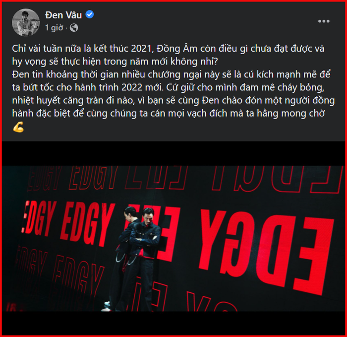 Bài viết trên trang cá nhân của Đen Vâu