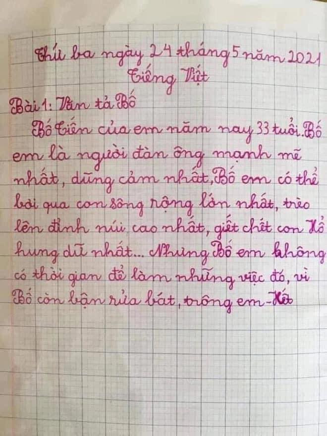 Bé gái viết văn tả về bố với loạt chi tiết như người hùng rồi bất ngờ 'quay xe' ở câu cuối cùng Ảnh 1