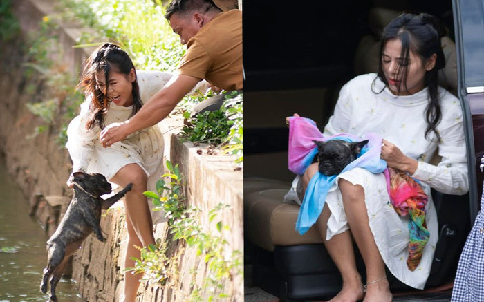 Không được chàng trai nào giúp, Nam Thư lao xuống hồ tự tay giải cứu thú cưng Ảnh 2
