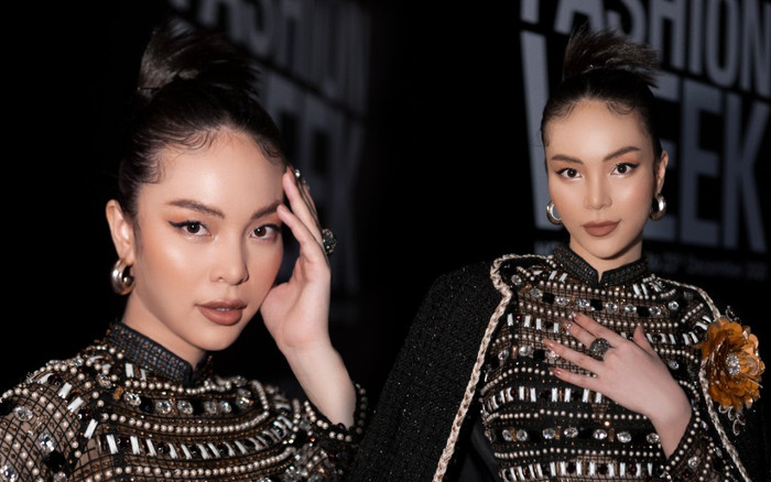 Hoa hậu Hoàng Hương Ly khoe nhan sắc diễm lệ với áo dài đen huyền bí Ảnh 2