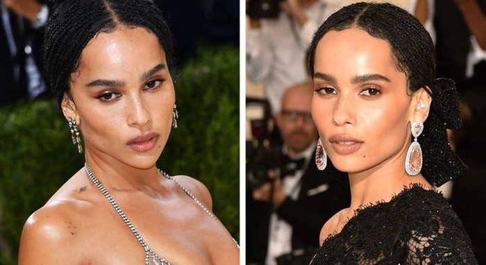  Zoë Kravitz đánh kem nền lên trên phấn highlight để tạo hiệu ứng da bóng khỏe.