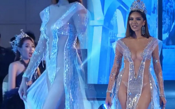 Á hậu Miss Grand Thái Lan mặc váy xuyên thấu gây tranh cãi, Thùy Tiên sửng sốt vì độ táo bạo Ảnh 2