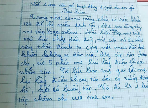Bài viết về người mẹ yêu quý của cậu bé tiểu học khiến dân tình cười ngất. 