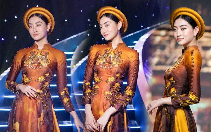 Lương Thùy Linh thướt tha diện áo dài họa tiết chào Xuân 2022 Ảnh 2