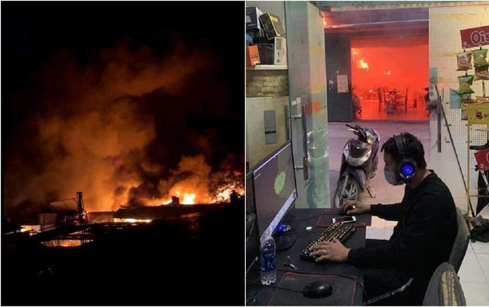 Bất chấp chợ Ninh Hiệp cháy đỏ rực cả một góc, nam thanh niên vẫn bình thản ngồi chơi 'nốt ván' game Ảnh 2