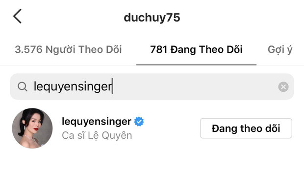 Đức Huy vẫn 'theo dõi' Lệ Quyên, song nữ ca sĩ không 'theo dõi' chồng cũ.