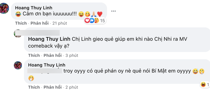 Hoàng Thùy Linh hài hước đáp lại.