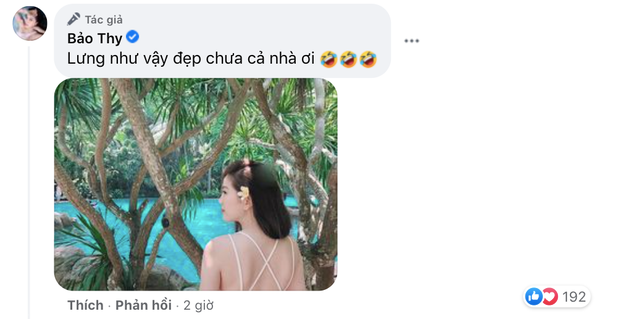 Bảo Thy còn hào hứng khoe cả mảng lưng trắng nõn nà.