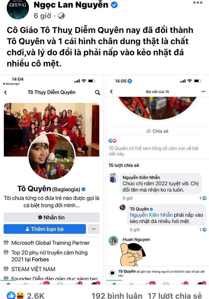 Chia sẻ của chuyên gia giáo dục Tô Thụy Diễm Quyên đã gây tranh cãi lớn. 