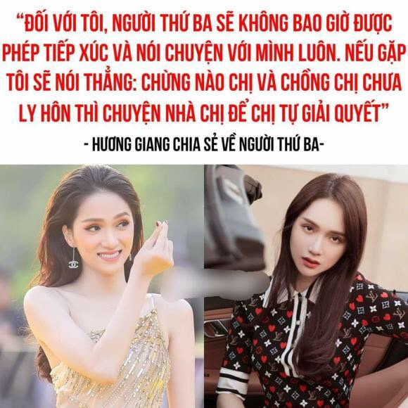 Cộng đồng mạng đang đồng loạt chia sẻ lại quan điểm của Hương Giang về người thứ 3. 