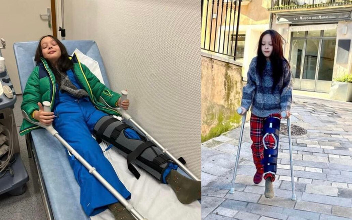 Con trai diva Hồng Nhung gặp tai nạn phải nẹp chân, chống nạng Ảnh 2