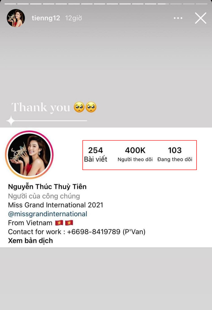 Thuỳ Tiên đăng bài mừng Instagram cán mốc 400.000 lượt follow.