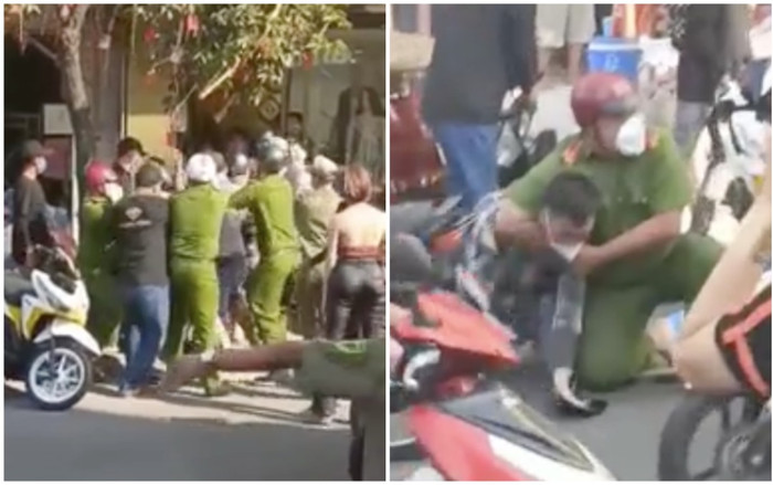 Bất ngờ lộ góc camera khác vụ Trang Nemo: Nhóm đàn ông điên cuồng lao vào đánh cô gái trước mặt công an Ảnh 2