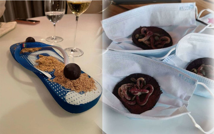 Giật mình khi nhà hàng bày đồ ăn trên dép, trên xẻng Ảnh 2