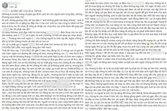 Bài viết tố chồng ngoại tình cùng hotgirl TikTok của H.L