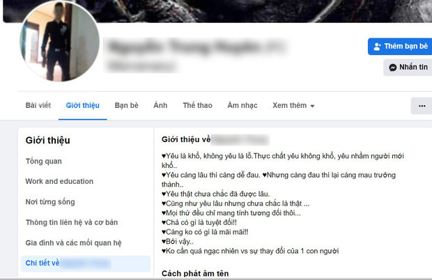 Dòng giới thiệu trên Facebook của H.
