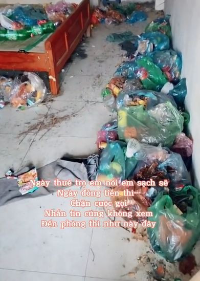 Khắp nơi trong nhà đều là rác. 