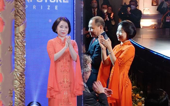 Bí mật về chiếc áo dài vợ tỷ phú Phạm Nhật Vượng mặc lần đầu xuất hiện trước truyền thông Ảnh 2