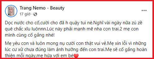 Trang Nemo gửi lời yêu thương đến con trai sau lùm xùm với Trần My