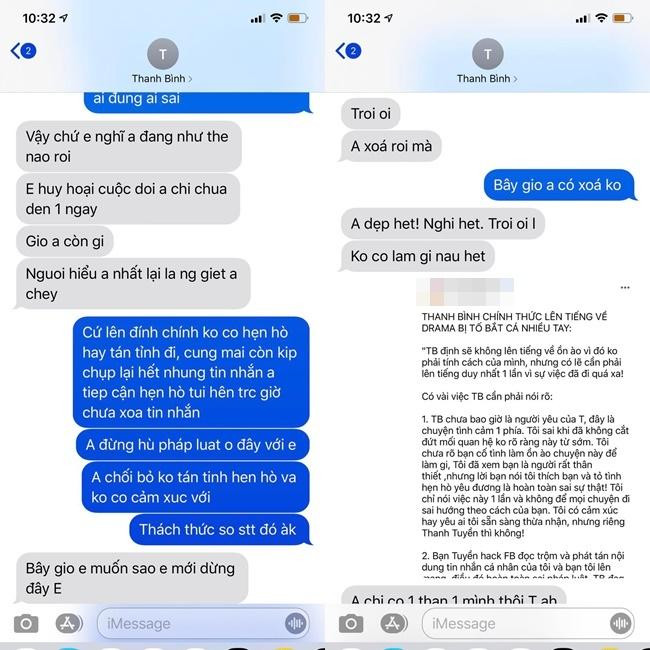 Loạt tin nhắn được cho là của Thanh Bình và cô gái tên T.T