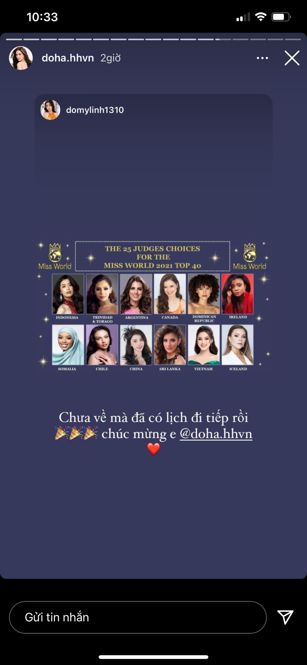 Thuỳ Tiên, Đỗ Mỹ Linh cùng dàn Hậu chúc mừng Đỗ Thị Hà xuất sắc lọt Top 40 Miss World 2021 Ảnh 3