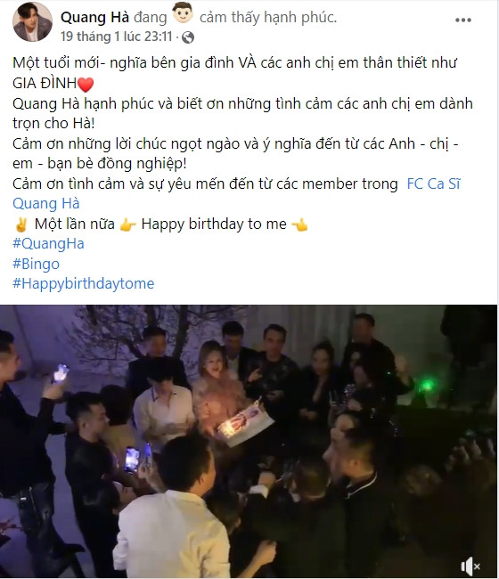 Quang Hà được fan tổ chức sinh nhật trước đó không lâu.