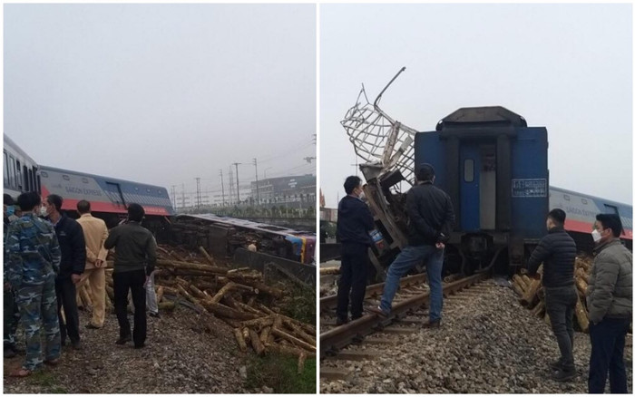 Tàu khách Bắc - Nam bị lật đầu máy, văng toa sau khi va chạm với ô tô tải chở gỗ Ảnh 2