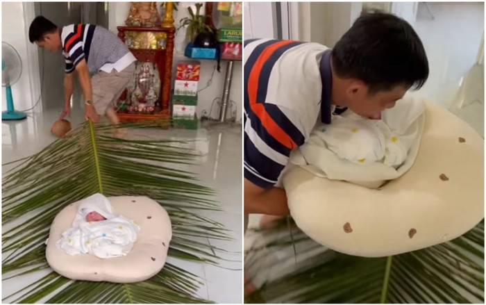 Đón cháu mới sinh từ viện trở về, ông ngoại đặt lên tàu dừa rồi kéo lê vào phòng khiến ai cũng thắc mắc Ảnh 2