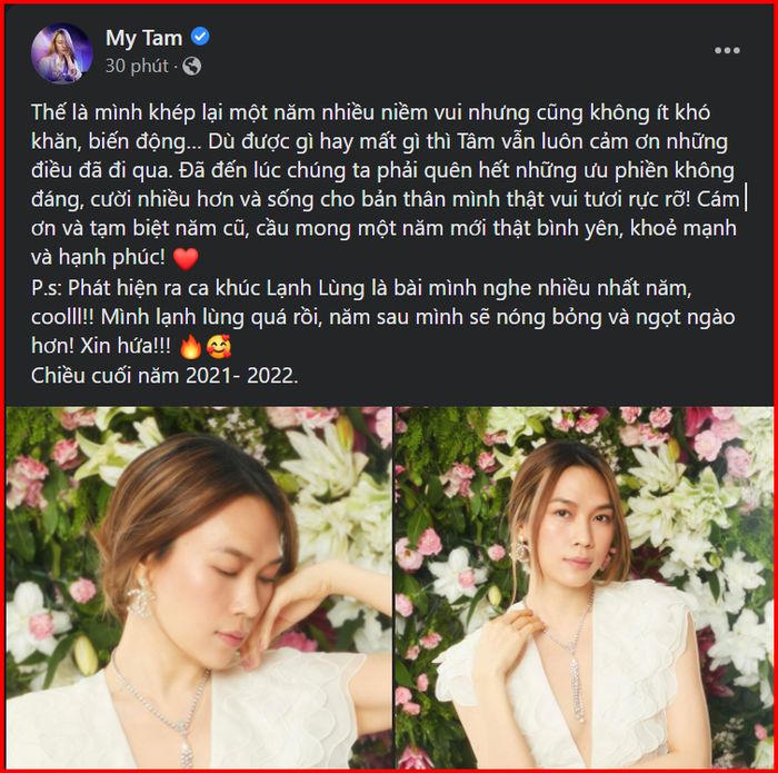 Bài đăng của nữ ca sĩ trên fanpage 