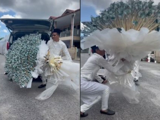 Kỳ công chuẩn bị bó hoa tiền mặt 108 triệu tặng cô dâu, chú rể suýt 'ê mặt' vì hành động này Ảnh 3