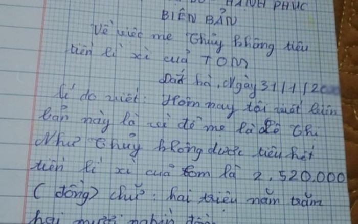 Đưa mẹ giữ tiền lì xì, bé trai lập biên bản rõ ràng với đầy đủ người làm chứng Ảnh 2