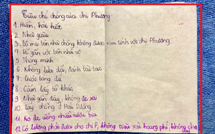 Cười ngất với danh sách tiêu chí chọn chồng cho chị gái của cô bé học sinh lớp 6 Ảnh 2