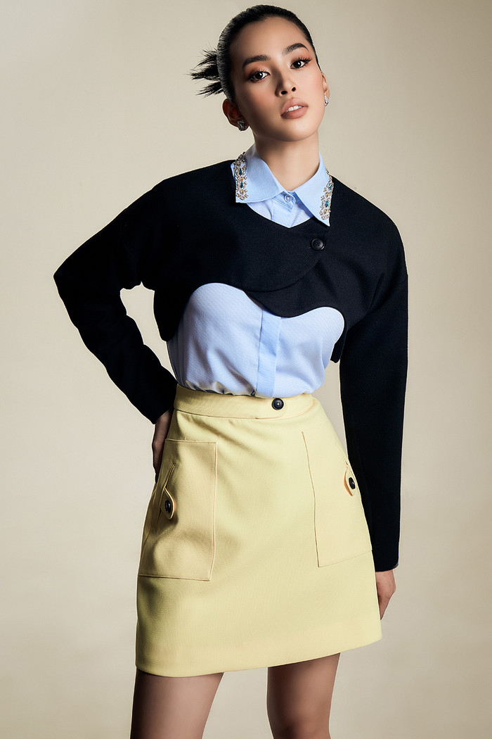 Nàng hoa hậu xinh đẹp tiếp tục gợi ý set đồ cho cô nàng trẻ trung, năng động.