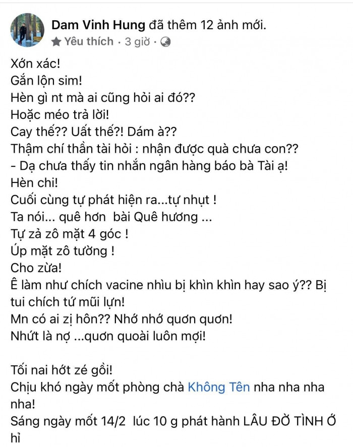  Đàm Vĩnh Hưng đã đăng đàn bày tỏ về chuyện 'uất ức' vừa gặp.