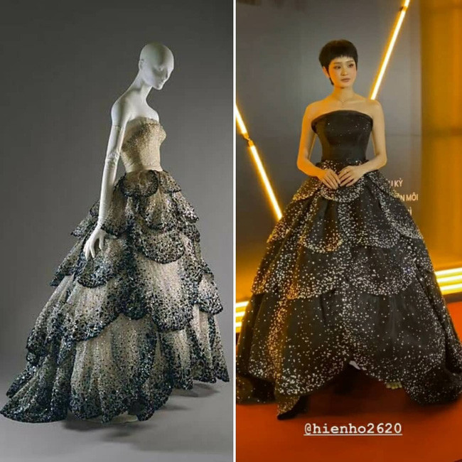 Hiền Hồ cũng mặc mẫu váy có phom dáng, hiệu ứng trang trí tương đồng với nhà mốt nước ngoài.