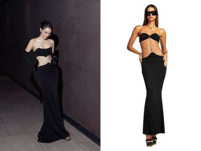 Minh Hằng khoe hình thể gợi cảm trong buổi ra mắt phim nhưng cũng bị soi mặc váy có nhiều điểm tương đồng với thiết kế của nhà mốt nước ngoài.